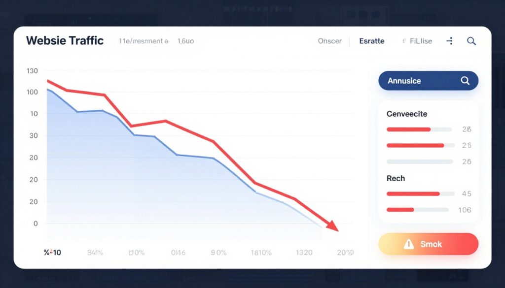 Gráfica mostrando declive en tráfico web y posiciones de búsqueda