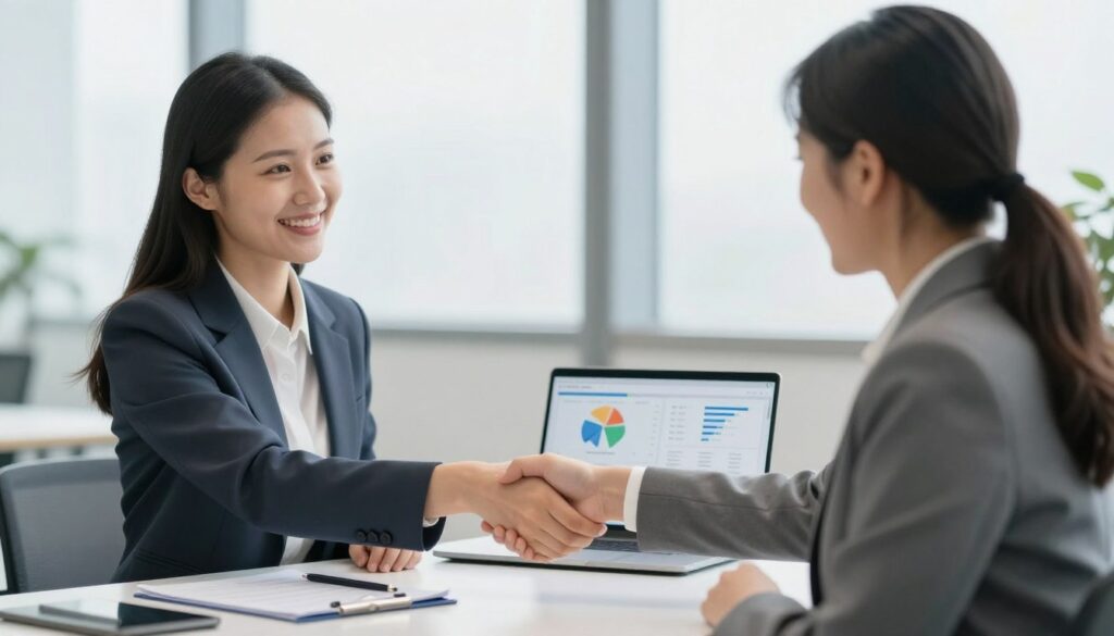 Profesional estrechando mano en acuerdo de consultoría SEO